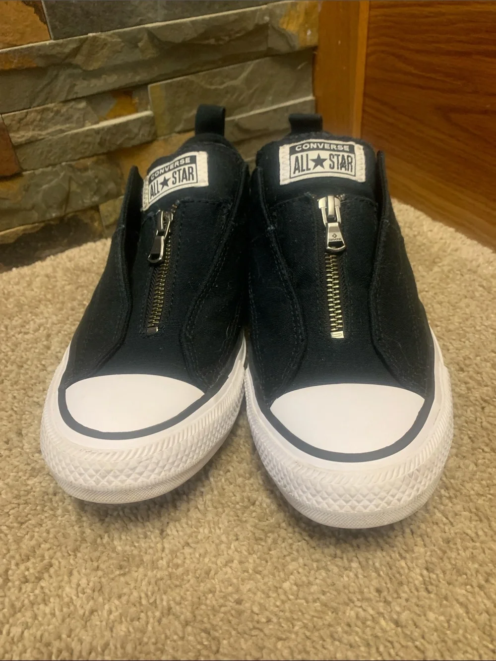 Converse Black Low-Top Zip Canvas Sneakers with White Toe Cap